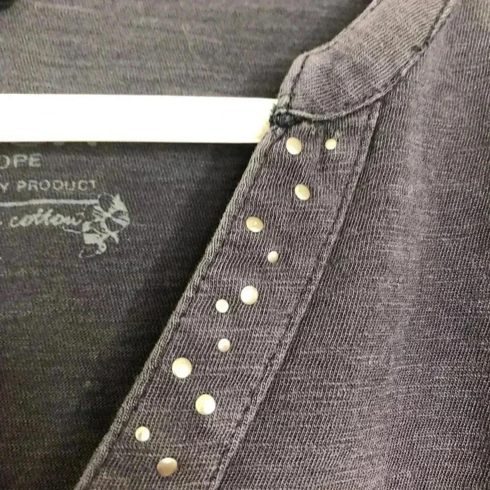 Olsen Europe  Tunic Shirt Dark Blue Rivets V-Neck Size 8 - Picture 7 of 16